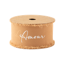 Ruban effiloche amour mousseline de soie camel et blanc 4cm x 3m