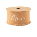 Ruban effiloche merci mousseline de soie camel et blanc 4cm x 3m