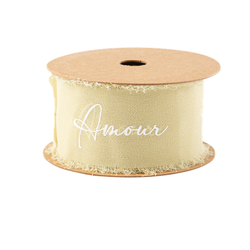 Ruban effiloche amour mousseline de soie sauge green et blanc 4cm x 3m