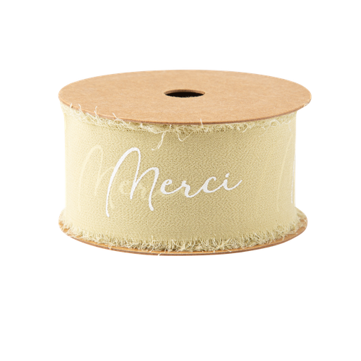 Ruban effiloche merci mousseline de soie sauge green et blanc 4cm x 3m