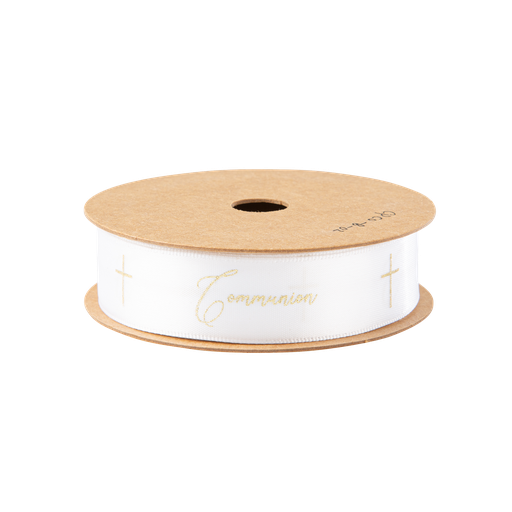 Ruban communion et croix satin blan c et or 1.9c