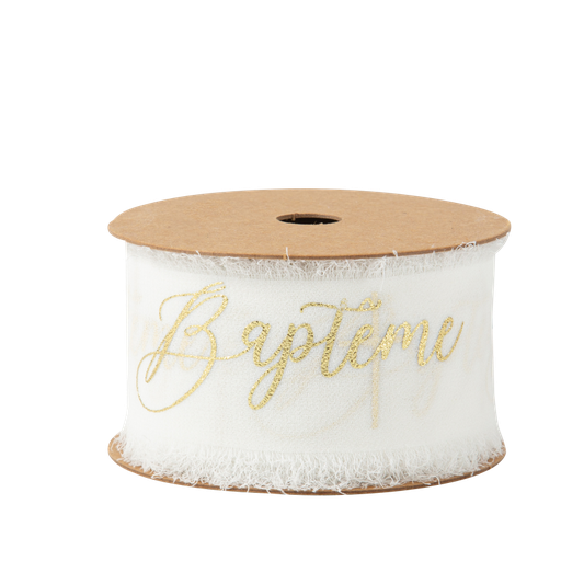 Ruban effiloche bapteme mousseline de soie blan