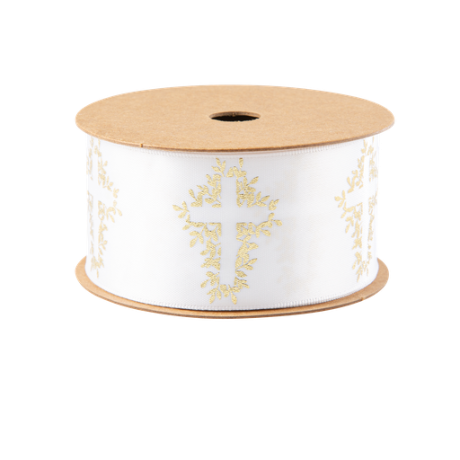 Ruban croix vegetalisee satin blanc