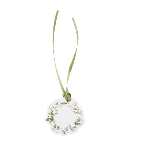 10 etiquettes botanique feuillages et or diam 5 cm et ruban satin sauge