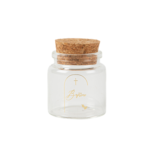 Fiole bapteme verre et or + bouchon liege diam 4,5 x 5,5 cm