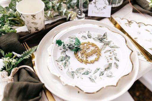 8 Assiettes Botanique Carton Feuillages et Or Ø23cm