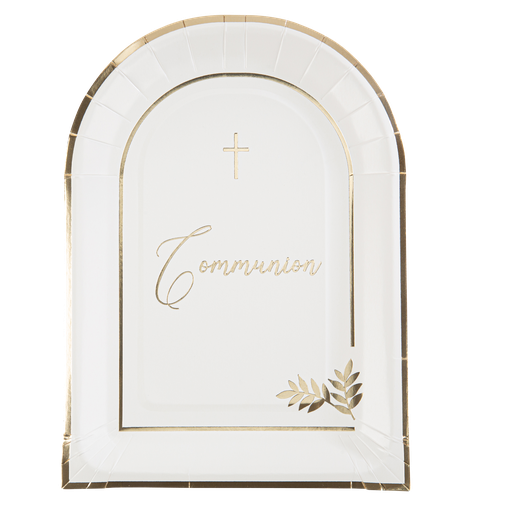 8 assiettes communion purete blanc et or 23.5 x 17 cm
