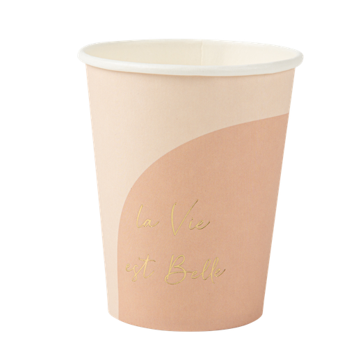 8 gobelets la vie est belle couleur nude et or 255ml