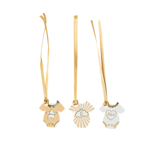 10 etiquettes body baby nude camel, blanc et or 3 x 3,2 cm avec ruban satin camel
