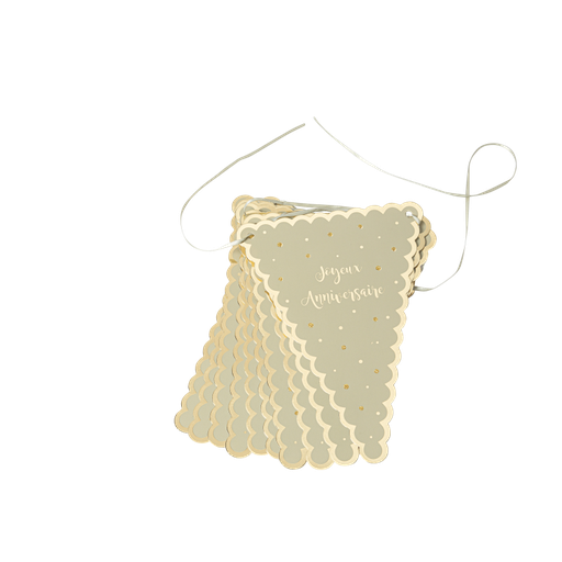 Guirlande "joyeux anniversaire" jolis pois papier vert sauge or et paillettes or 3,30m