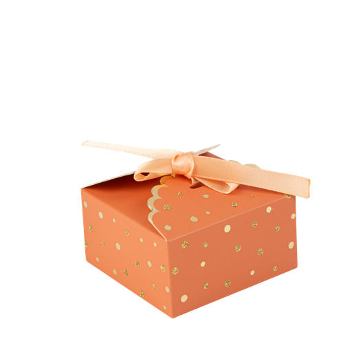 8 contenants festonnés jolis pois terracotta or et paillettes or 7 x 3,5cm avec ruban satin pêche