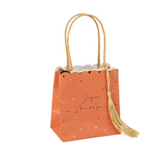 4 sacs à cadeaux jolis pois "joyeux anniversaire" papier terracotta, or 