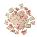 100 confettis liberty vintage papier beige rose et or de 2,2 à 3,5cm