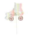 Cake topper "joyeux anniv." roller mahault pastel et or 15,5 x 25 cm recto / verso