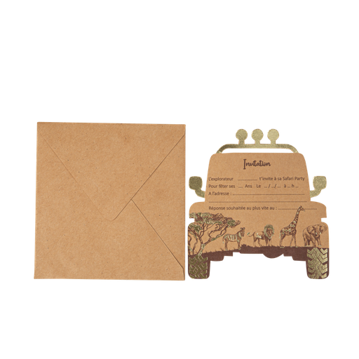 8 invitations safari kraft moka et or 13 x 14 cm + 8 enveloppes kraft