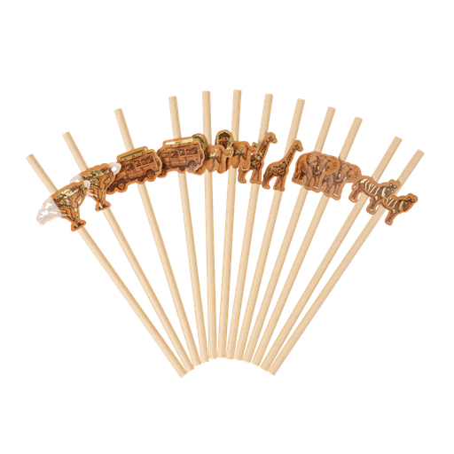 12 pailles safari beige moka et or 19,5cm