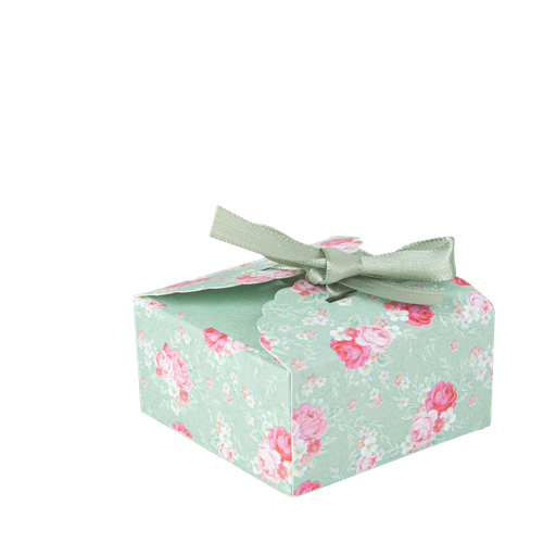 8 contenants spring vert sauge et rose 3,5 x 7 cm avec ruban satin vert sauge