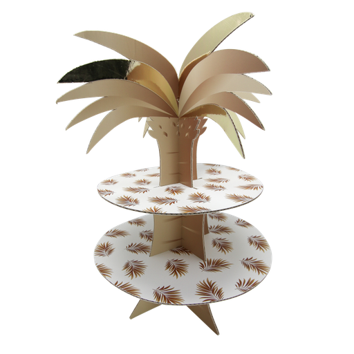 Présentoir tropicool blanc, camel et or 37,5 cm 2 étages