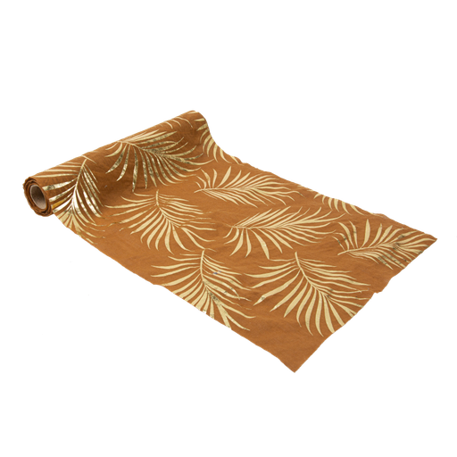 Chemin de table tropicool mousseline cognac et or 28cmx5m
