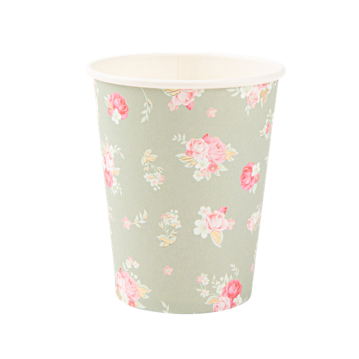 8 Gobelets Spring Carton Vert Sauge, Rose et Or 255ml