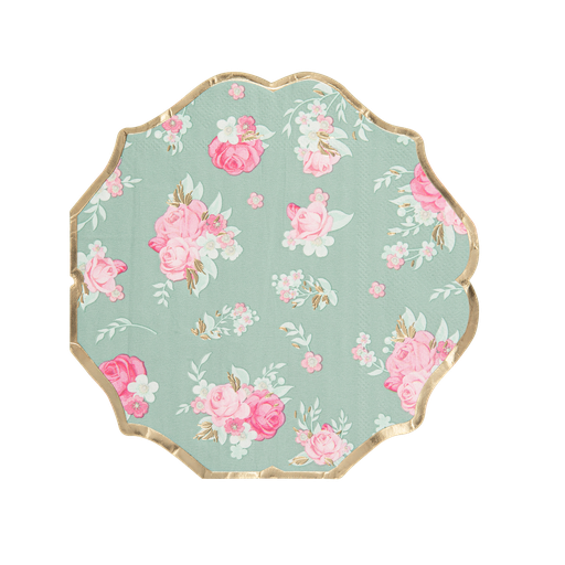 16 Serviettes Spring Papier Vert Sauge Rose et Or 33x33cm - 3 Plis