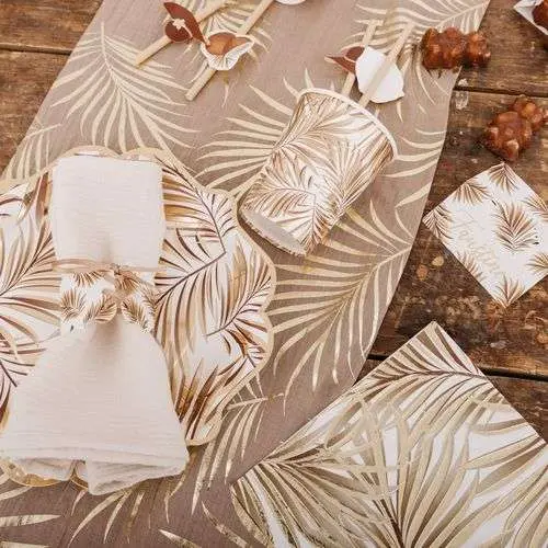 16 Serviettes Tropicool Papier Blanc, Camel et Or 33x33cm - 3 Plis