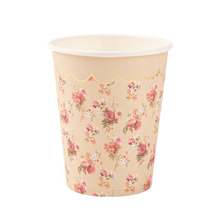 8 gobelets liberty vintage carton beige, rose et or 255ml