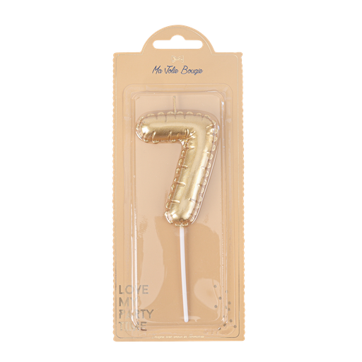 Bougie chiffre 7 effet ballon mylar or 8cm sur pic