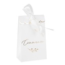 10 sachets "communion" papier blanc et or 7,5x12,5x4,4cm et ruban satin blanc