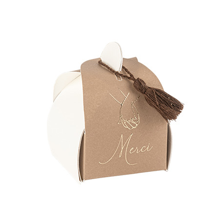 9 contenants  bella terra papier camel, ivoire et or 5x7cm et pompons