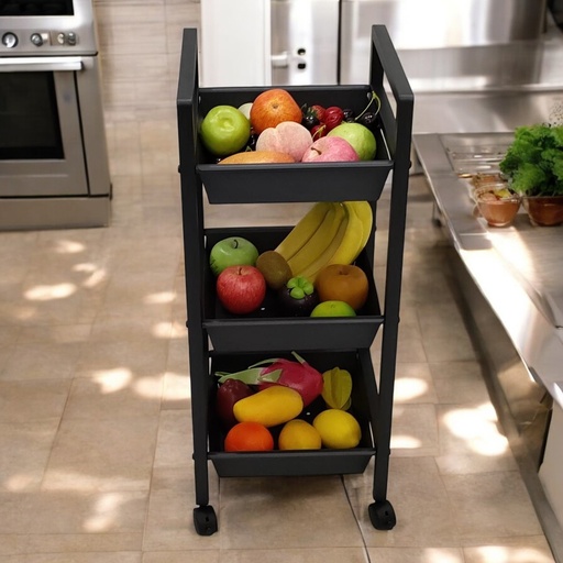 Chariot en métal noir à trois niveaux 