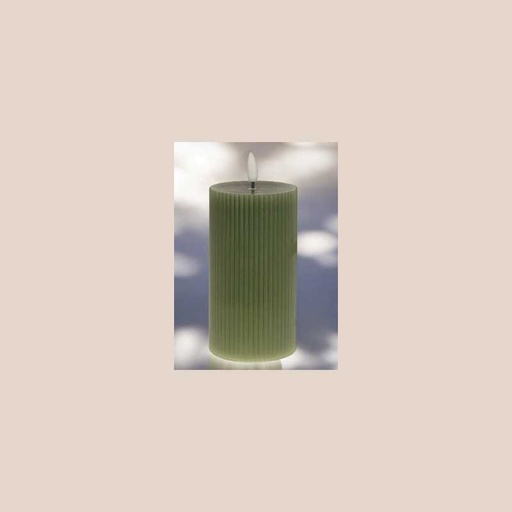 Bougie verte avec led 7x13 cm mini rayure