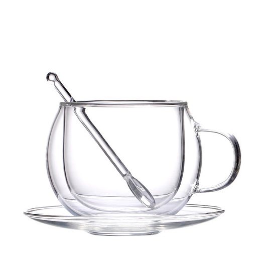 Tasse avec soucoupe et cuillère en verre - 280 ml