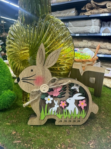 Deco "pâques" lapin bois blanc rose et vert