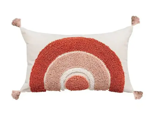 Coussin modern arc tufts beige/rouge 30x50cm