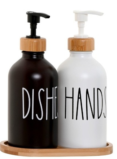 Lot de 2 doseur blanc/noir en verre bambou 15,5x8x19 350ml 