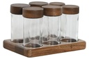Support a épices avec 6 pots en verre bouchons acacia 17x12x10,5 90ml