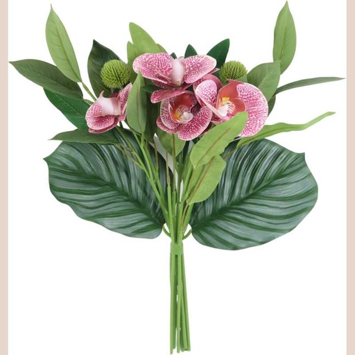Bouquet orchidé rose fleur vert