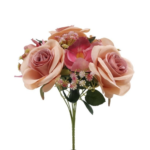 Bouquet roses orchidées coloris vieux rose nude