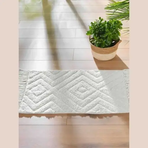 Tapis rectangle a franges 50 x 80 cm coton/polyester uni nara