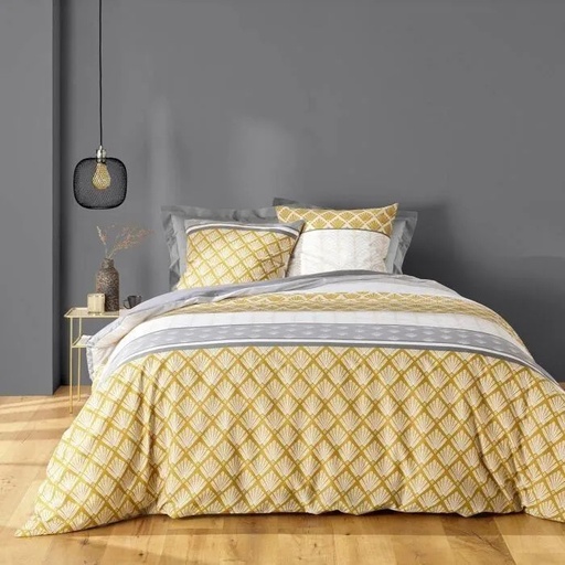 Parure 3 p. 240 x 220 cm polycoton imp. 52 fils allover stria ocre