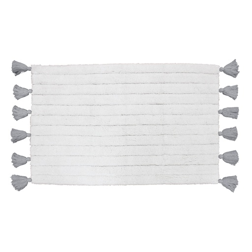 Tapis de bain+pompons 50 x 80 cm coton jacquard tufte minatis blanc/gris