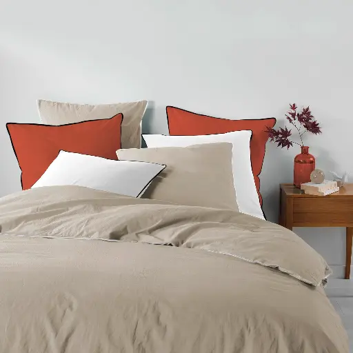 Parure de couette 3 pièces coton lavé uni 57 fils (260 x 240 cm) Linette