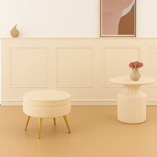 Pouf rond "Louna" blanc lin