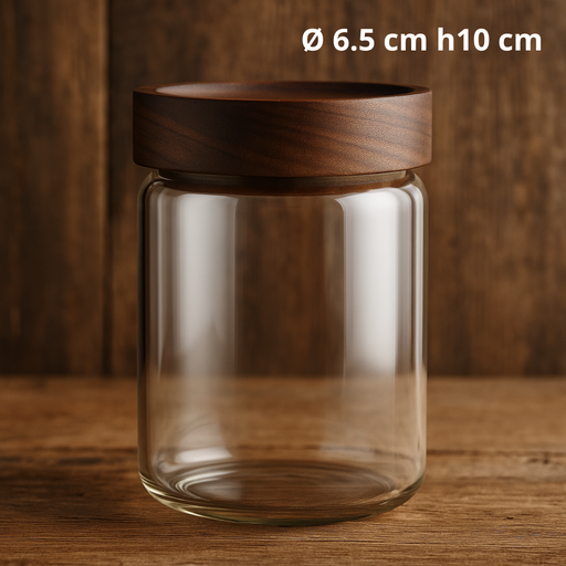 Bocal en verre avec couvercle en acacia Ø 6.5 cm h10 cm