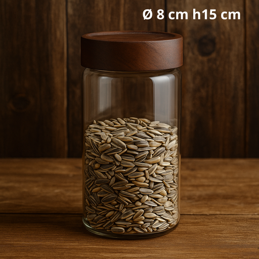 Bocal en verre avec couvercle en acacia Ø 8 cm h15 cm
