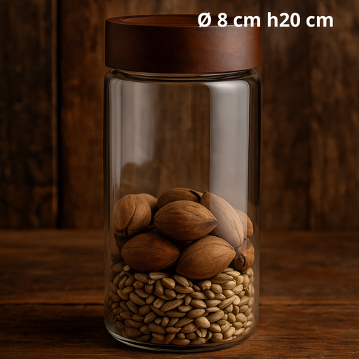 Bocal en verre avec couvercle en acacia Ø 8 cm h20 cm