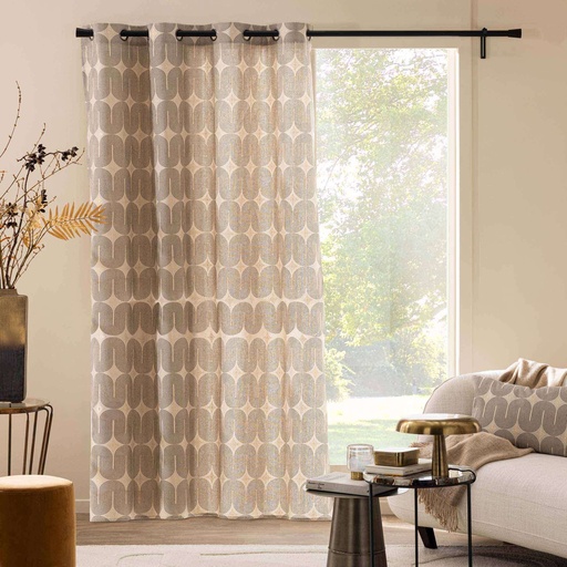 Rideau a oeillets 140 x 240 cm polycoton imprime metallise ondine noir