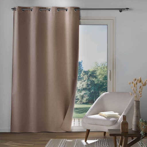 Rideau a oeillets 135 x 260 cm 100% occultant/chambray uni occultiss noisette