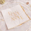 16 Serviettes "Bonne Année" Bubbles Party Papier Blanc, Marron Glacé et Or 33x33cm - 3 Plis